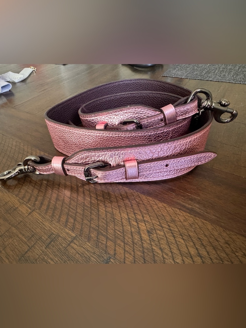Coach Metallic Pink Leather Adjustable Bag Strap with Antique Brass Hardware - Picture 4 of 5